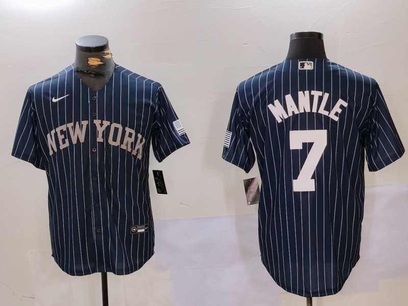 Mens New York Yankees #7 Mickey Mantle Navy Pinstripe Fashion Cool Base Jersey
